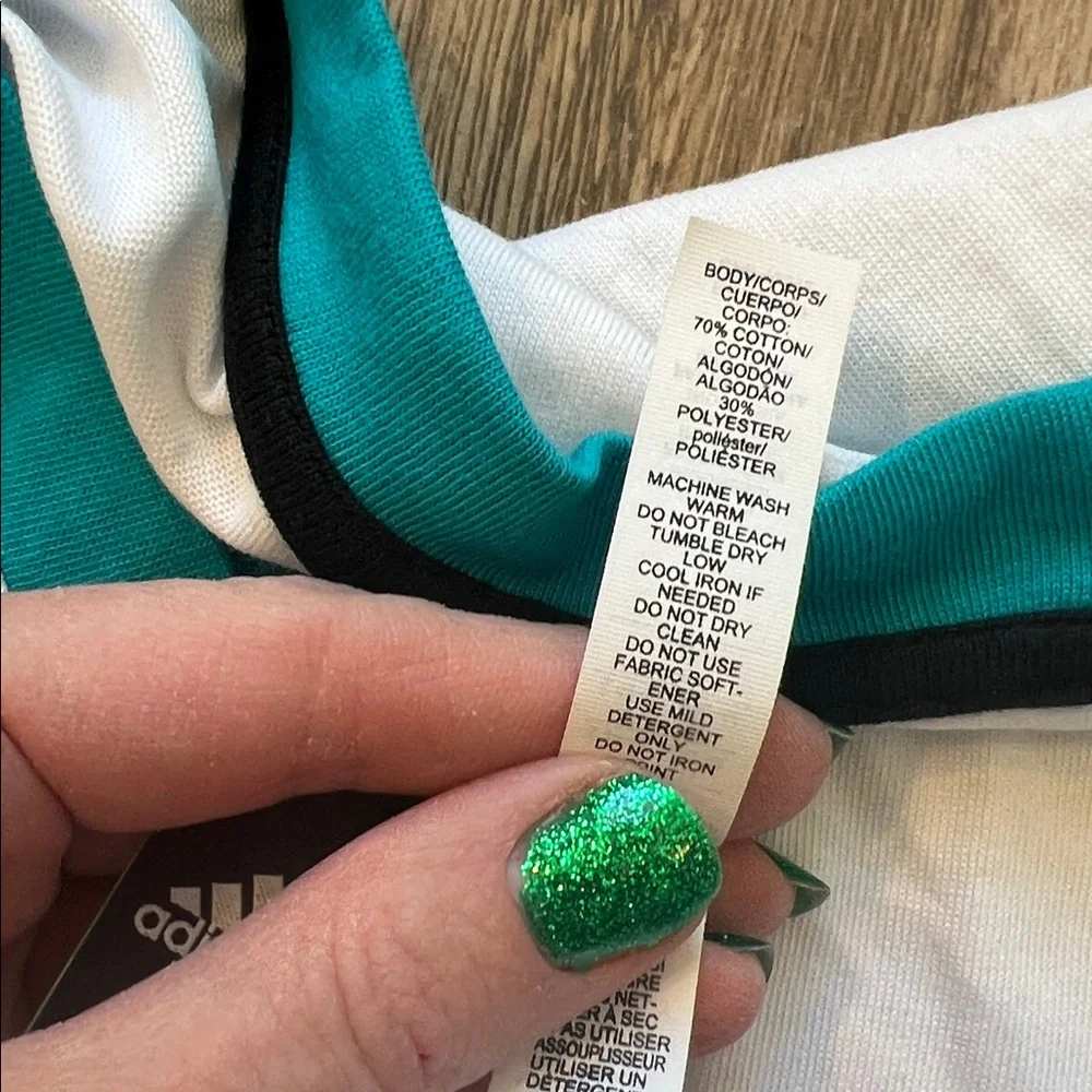NWOT Adidas White and Teal Raglan Tee - Picture 5 of 7